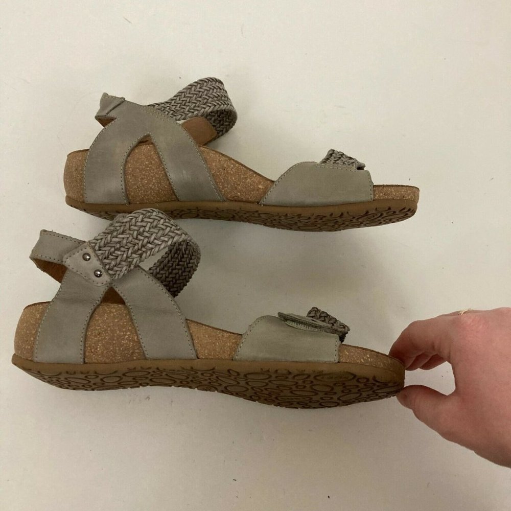 Taos Bonnie Sandals Women's 39 US 8-8.5 Gray Leather Hook Loop Closure Braided - Picture 7 of 7